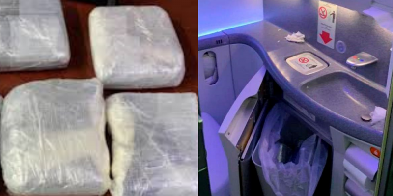 Avión procedente de Colombia llega al AICM con “carga extra” en el baño: cinco paquetes de cocaína