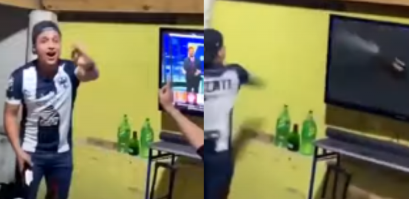 ¡Qué genio! Aficionado rayado rompe su pantalla de un botellazo tras la derrota de su equipo
