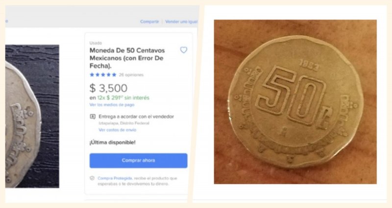 Venden moneda de 50 centavos en más de 3 mil pesos en Internet