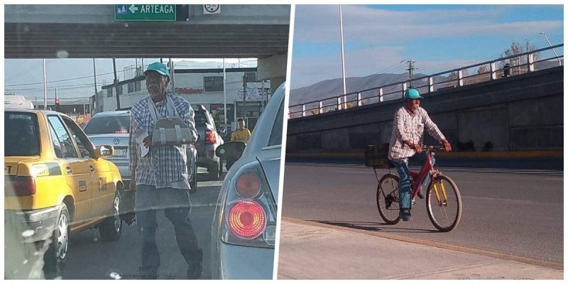 Abuelito mañoso; anciano engaña a conductores con férula para pedir dineroy