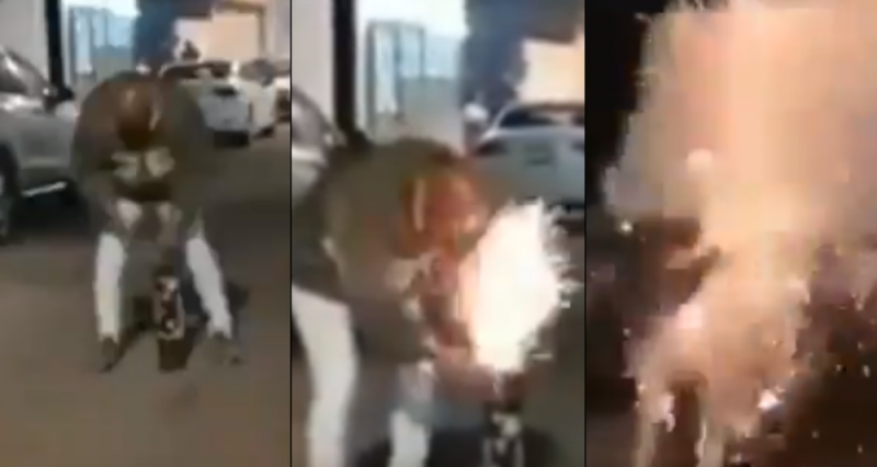 Sujeto prende BAZUCA durante festejos de Año Nuevo y le explota en la cara (Video Fuerte)