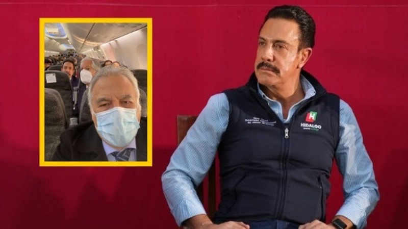 Exhiben a Omar Fayad en vuelo de Santa Lucía sin cubrebocas
