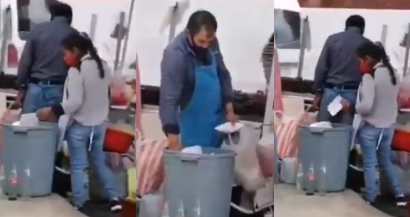 Redes exhiben puesto de comida en EDOMEX que saca platos de la basura para reutilizarlos