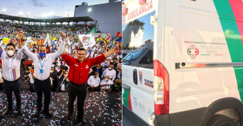 Sorprenden funcionario Priistas de Campeche usando ambulancias para trasladar camisetas de candidato