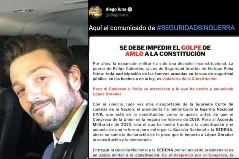 Redes tachan de hipócrita a Diego Luna por golpeteo hacia la Guardia Nacional