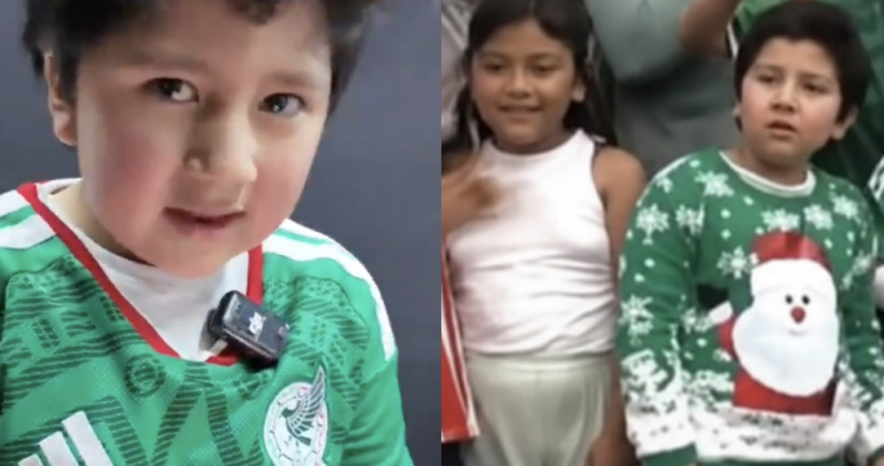 ¡Misión cumplida! Niño viral que apoyó a México con suéter navideño, ya tiene playera del Tri