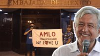 Al grito de: ¡Presidente, presidente! Cientos de mexicanos en EU RECIBIERON a AMLO en la Embajada 