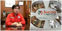 Dirigente priista LE VALE las reglas del INE y regala ROSCAS con logo del partido